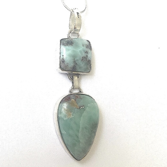 Jewelry - 2 1/2 inch , hinged,  2 stone , beautiful Larimar  on silver chain